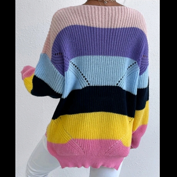 V-neck Colorblock Sweater Blouse - Picture 3 of 7